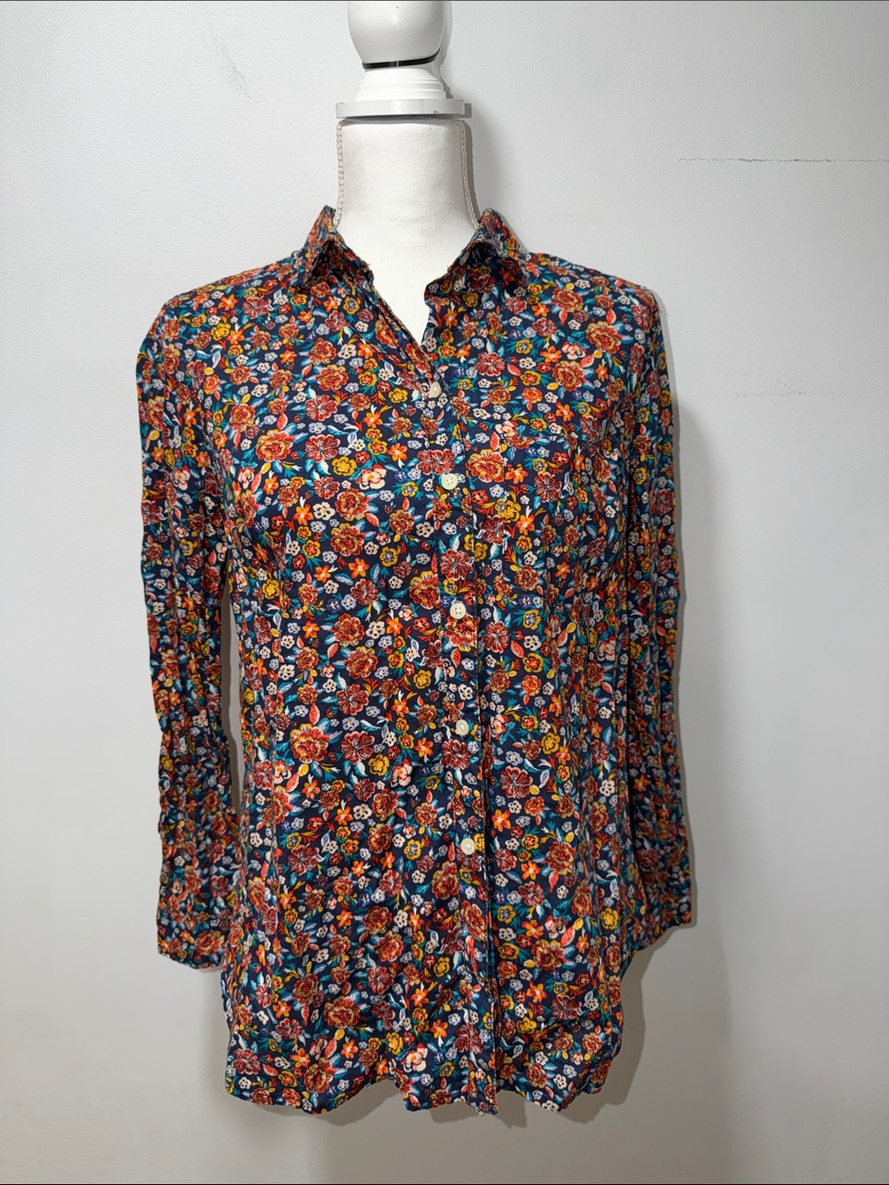 VTG Old Navy Womens Floral Button Down Shirt M Colorful Preppy Tropical Bright